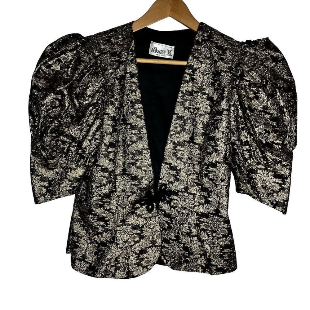 Vintage Act I New York Metallic Brocade Puff Sleeve Blazer Jacket Halloween